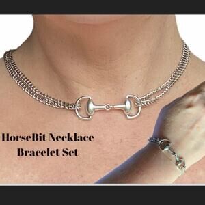 Sterling Silver HorseBit Necklace Bracelet Set Matching Snaffle Stirrup D Ring